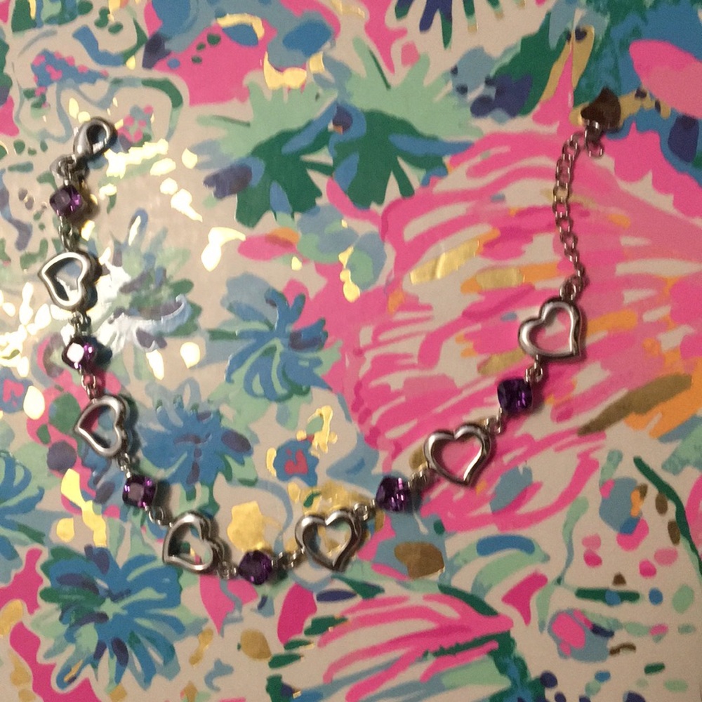 Purple rhinestone and hearts bracelet